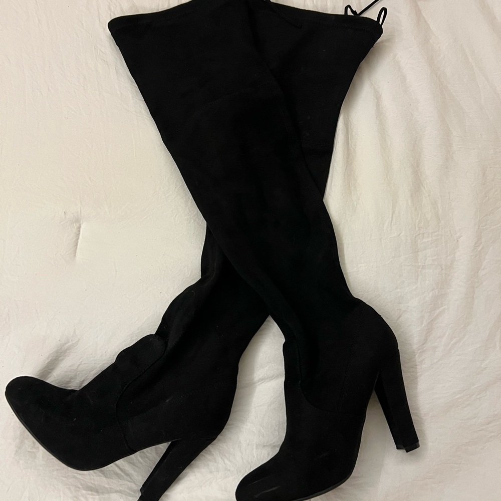 Black Over-the-Knee High Heel Boots - Women Shoes